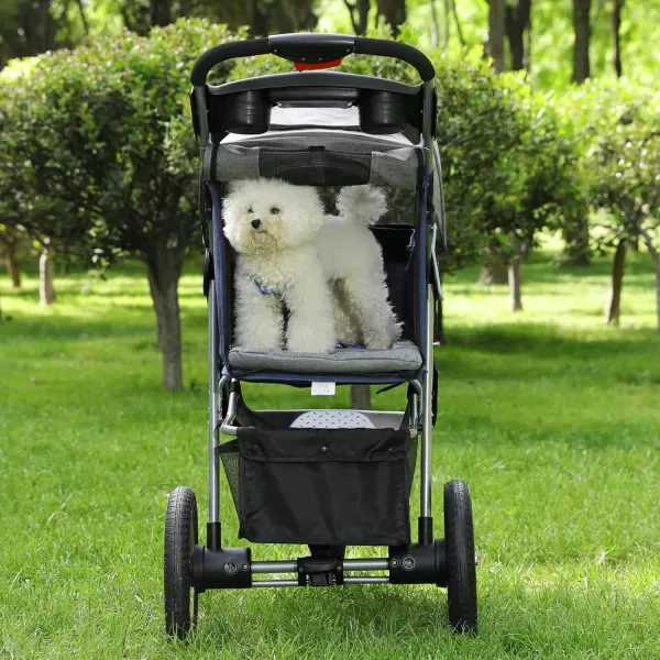 VIAGDO Premium Heavy Duty Pet Stroller for Small Medium Dogs ampamp Cats 3Wheel Dog Stroller Foldable Cat Stroller with Suspension SystemOneHand Fold Max Loading 55 LBSBlueGrey