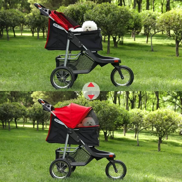 VIAGDO Premium Heavy Duty Pet Stroller for Small Medium Dogs ampamp Cats 3Wheel Dog Stroller Foldable Cat Stroller with Suspension SystemOneHand Fold Max Loading 55 LBSBlack Red