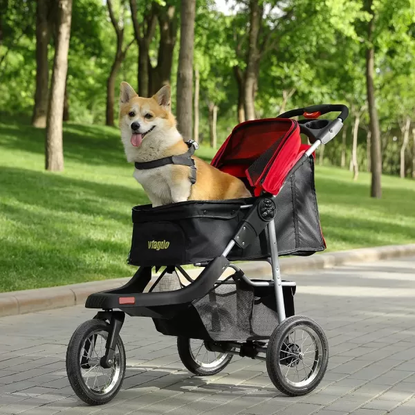 VIAGDO Premium Heavy Duty Pet Stroller for Small Medium Dogs ampamp Cats 3Wheel Dog Stroller Foldable Cat Stroller with Suspension SystemOneHand Fold Max Loading 55 LBSBlack Red