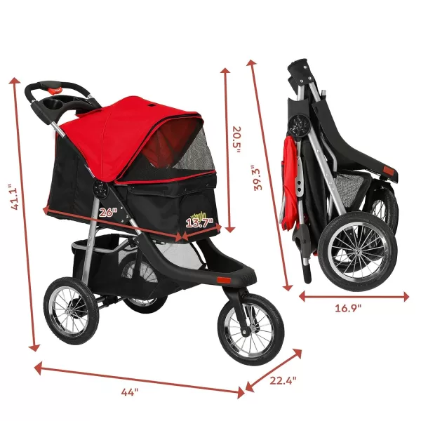 VIAGDO Premium Heavy Duty Pet Stroller for Small Medium Dogs ampamp Cats 3Wheel Dog Stroller Foldable Cat Stroller with Suspension SystemOneHand Fold Max Loading 55 LBSBlack Red