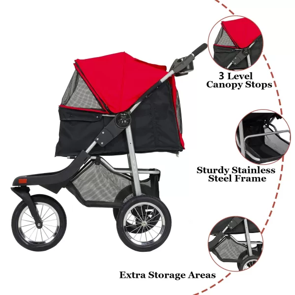VIAGDO Premium Heavy Duty Pet Stroller for Small Medium Dogs ampamp Cats 3Wheel Dog Stroller Foldable Cat Stroller with Suspension SystemOneHand Fold Max Loading 55 LBSBlack Red
