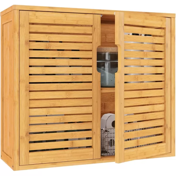 VIAGDO Wall Cabinet Bathroom Storage Cabinet Wall Mounted with Adjustable Shelves Inside Double Door Medicine Cabinet Utility Cabinet Organizer Over Toilet Bamboo 232Lx83Wx201HDouble Door
