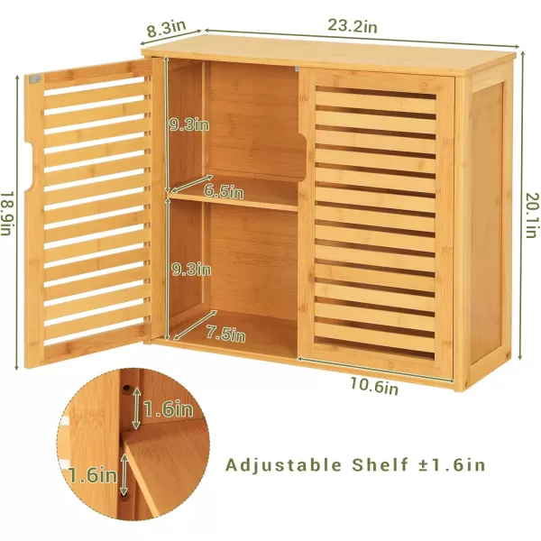 VIAGDO Wall Cabinet Bathroom Storage Cabinet Wall Mounted with Adjustable Shelves Inside Double Door Medicine Cabinet Utility Cabinet Organizer Over Toilet Bamboo 232Lx83Wx201HDouble Door