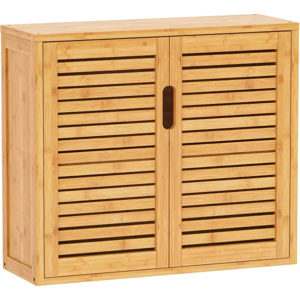 VIAGDO Wall Cabinet Bathroom Storage Cabinet Wall Mounted with Adjustable Shelves Inside Double Door Medicine Cabinet Utility Cabinet Organizer Over Toilet Bamboo 232Lx83Wx201HDouble Door