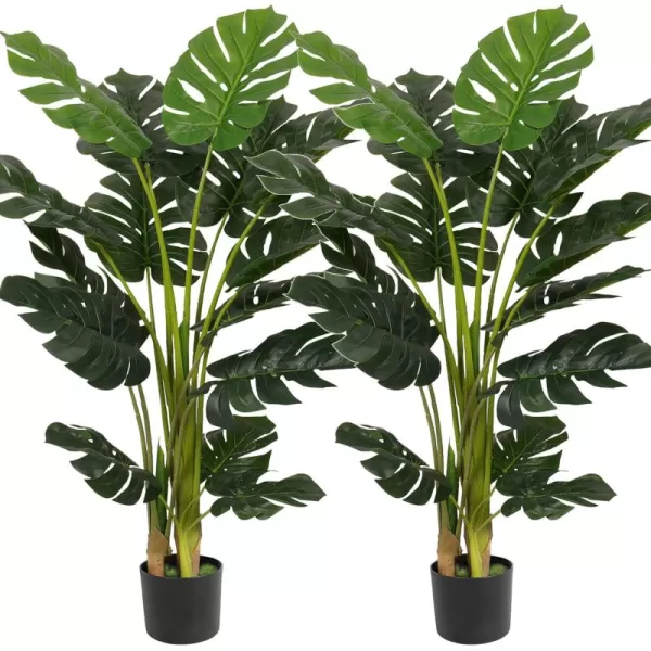 VIAGDO Artificial Monstera Deliciosa Plant 4ft Tall 15 Decorative Split Leaves Faux Swiss Cheese Plant Fake Tropical Monstera Palm Tree for Home Office Room Store Garden Floor Decor4ft2pcs