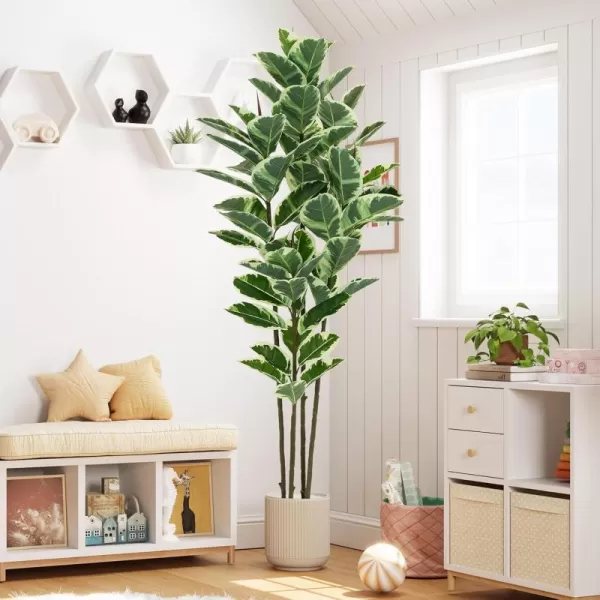 VIAGDO Artificial Rubber Tree Plant 5ft Tall Faux Rubber Plant with Pot Faux Plants Indoor Artificial House Floor Plants Outdoor Fake Rubber Trees for Living Room Office Decor Housewarming Gift6 FT