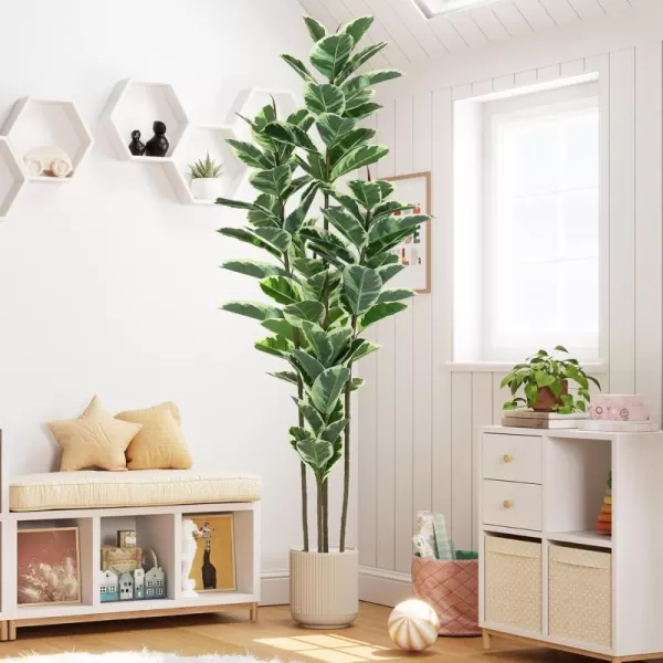 VIAGDO Artificial Rubber Tree Plant 5ft Tall Faux Rubber Plant with Pot Faux Plants Indoor Artificial House Floor Plants Outdoor Fake Rubber Trees for Living Room Office Decor Housewarming Gift7 FT