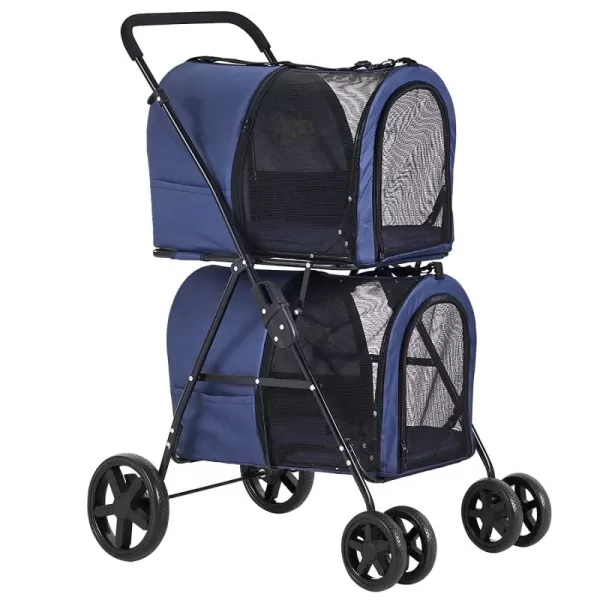 VIAGDO Dog Strollers for Small Medium Dogs Double Cat Strollers for 2 Cats 4in1 Small Doggy Pet Stroller 2 Detachable Carriers 4 Lockable Wheels Pet Travel Cart Folding Trolley Navy BlueNavy Blue