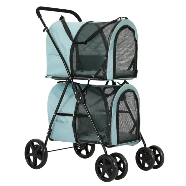 VIAGDO Dog Strollers for Small Medium Dogs Double Cat Strollers for 2 Cats 4in1 Small Doggy Pet Stroller 2 Detachable Carriers 4 Lockable Wheels Pet Travel Cart Folding Trolley Navy BlueLight Blue