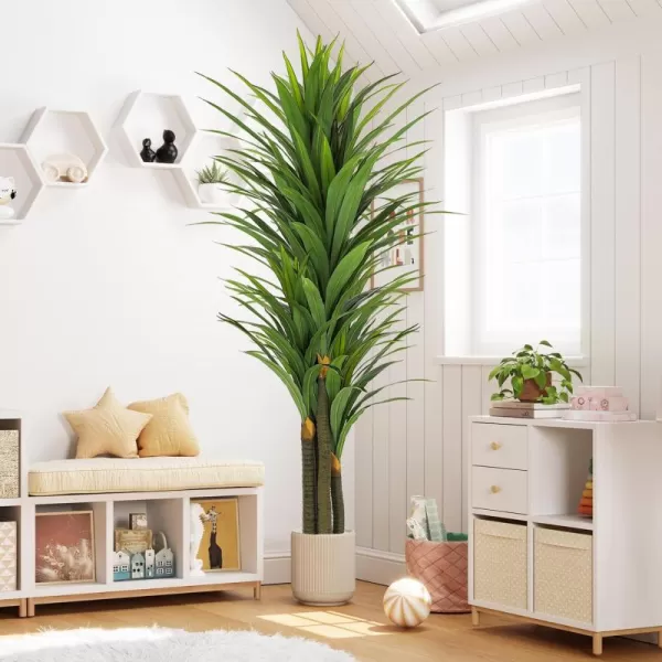 VIAGDO Dracaena Artificial Plant 4ft Tall Faux Dracaena Plant with Pot Faux Plants Indoor Artificial House Floor Plants Outdoor Fake Dracaena Trees for Living Room Office Decor Housewarming Gift7 FT