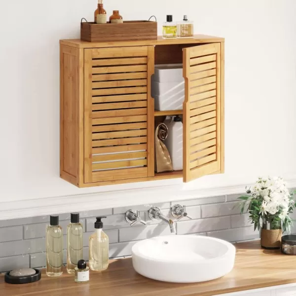 VIAGDO Wall Cabinet Bathroom Storage Cabinet Wall Mounted with Adjustable Shelves Inside Double Door Medicine Cabinet Utility Cabinet Organizer Over Toilet Bamboo 232Lx83Wx201HDouble Door
