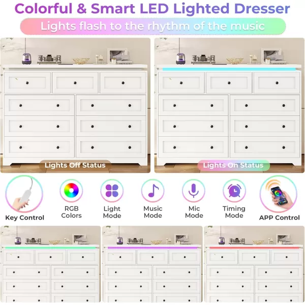 VIAGDO 5 Drawer Dresser for Bedroom with LED Lights Modern Black Chest of Drawers with Gold Metal Handle Large Capacity Wood Dresser 453quot Tall Dresser for Closet Entryway NurseryWhite