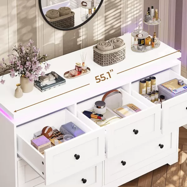 VIAGDO 5 Drawer Dresser for Bedroom with LED Lights Modern Black Chest of Drawers with Gold Metal Handle Large Capacity Wood Dresser 453quot Tall Dresser for Closet Entryway NurseryWhite