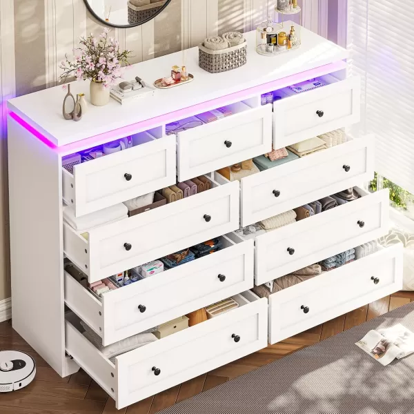 VIAGDO 5 Drawer Dresser for Bedroom with LED Lights Modern Black Chest of Drawers with Gold Metal Handle Large Capacity Wood Dresser 453quot Tall Dresser for Closet Entryway NurseryWhite