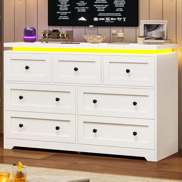 VIAGDO 5 Drawer Dresser for Bedroom with LED Lights Modern Black Chest of Drawers with Gold Metal Handle Large Capacity Wood Dresser 453quot Tall Dresser for Closet Entryway NurseryWhite