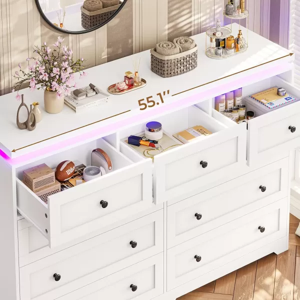 VIAGDO 5 Drawer Dresser for Bedroom with LED Lights Modern Black Chest of Drawers with Gold Metal Handle Large Capacity Wood Dresser 453quot Tall Dresser for Closet Entryway NurseryWhite