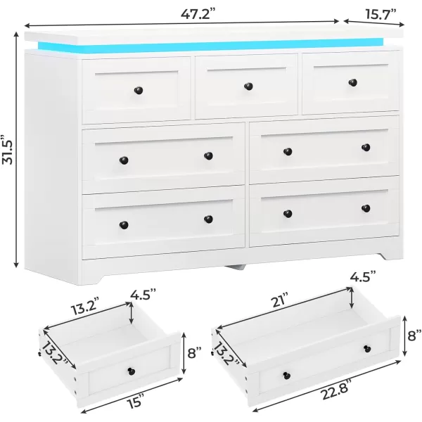 VIAGDO 5 Drawer Dresser for Bedroom with LED Lights Modern Black Chest of Drawers with Gold Metal Handle Large Capacity Wood Dresser 453quot Tall Dresser for Closet Entryway NurseryWhite