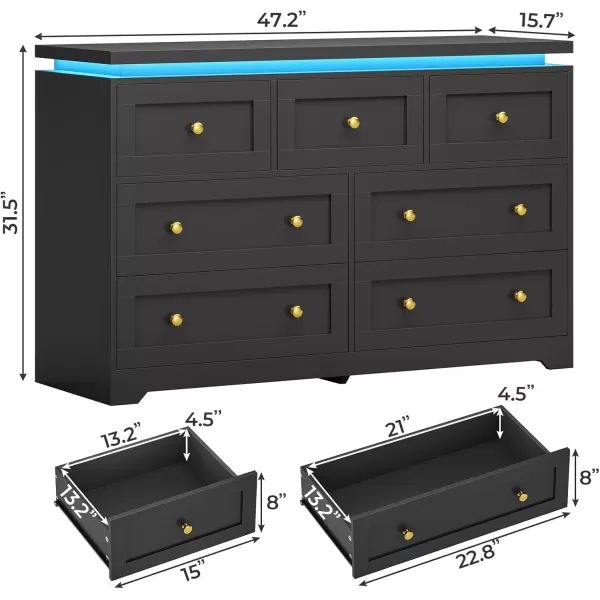 VIAGDO 5 Drawer Dresser for Bedroom with LED Lights Modern Black Chest of Drawers with Gold Metal Handle Large Capacity Wood Dresser 453quot Tall Dresser for Closet Entryway NurseryBlack