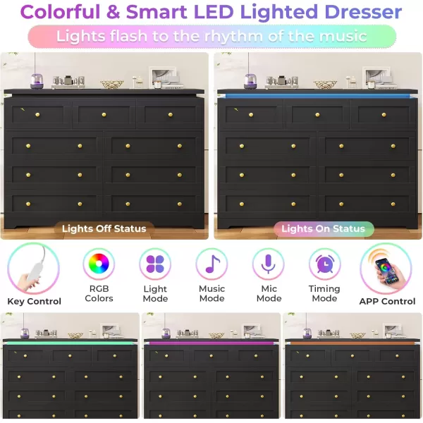 VIAGDO 5 Drawer Dresser for Bedroom with LED Lights Modern Black Chest of Drawers with Gold Metal Handle Large Capacity Wood Dresser 453quot Tall Dresser for Closet Entryway NurseryBlack