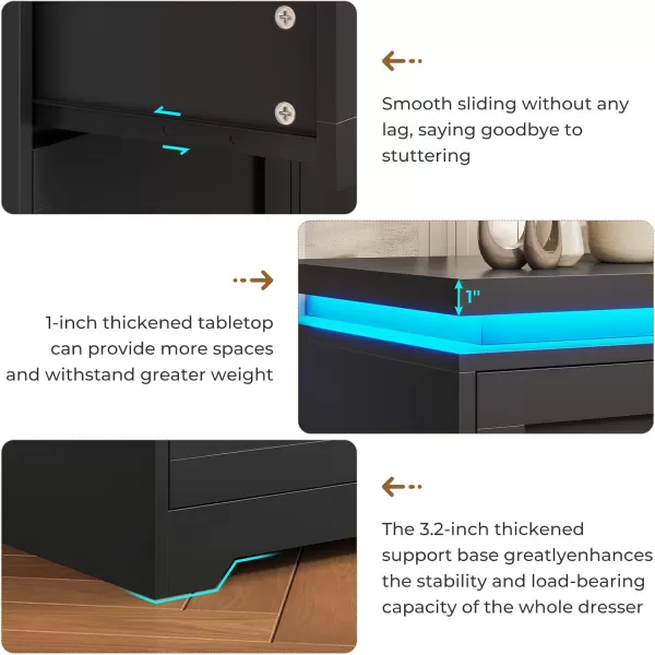 VIAGDO 5 Drawer Dresser for Bedroom with LED Lights Modern Black Chest of Drawers with Gold Metal Handle Large Capacity Wood Dresser 453quot Tall Dresser for Closet Entryway NurseryBlack