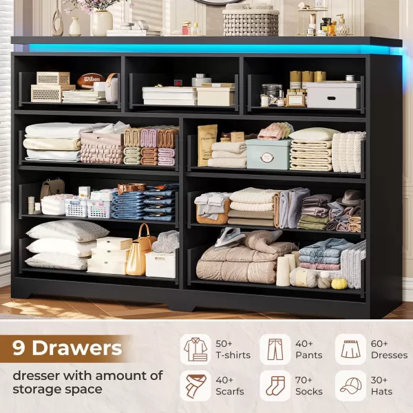 VIAGDO 5 Drawer Dresser for Bedroom with LED Lights Modern Black Chest of Drawers with Gold Metal Handle Large Capacity Wood Dresser 453quot Tall Dresser for Closet Entryway NurseryBlack