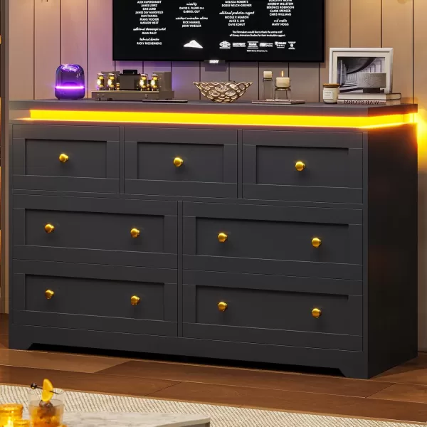 VIAGDO 5 Drawer Dresser for Bedroom with LED Lights Modern Black Chest of Drawers with Gold Metal Handle Large Capacity Wood Dresser 453quot Tall Dresser for Closet Entryway NurseryBlack