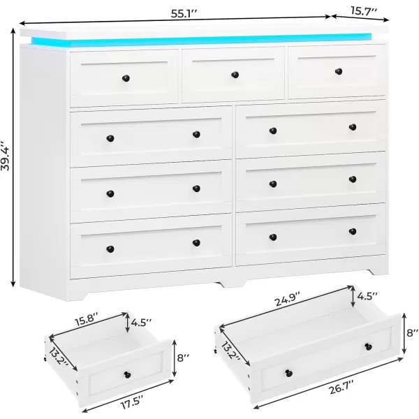 VIAGDO 5 Drawer Dresser for Bedroom with LED Lights Modern Black Chest of Drawers with Gold Metal Handle Large Capacity Wood Dresser 453quot Tall Dresser for Closet Entryway NurseryWhite