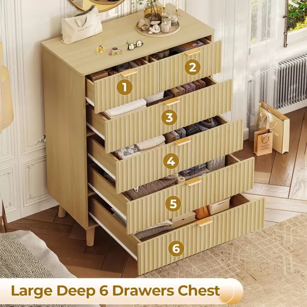 VIAGDO 7 Drawer Dresser for Bedroom with Fluted Panel 472 Wide Mid Century Modern Fluted Dresser Chest of Drawers with Gold Metal Handles Black Organizer Storage Cabinet for Closet EntrywayNatural Oak