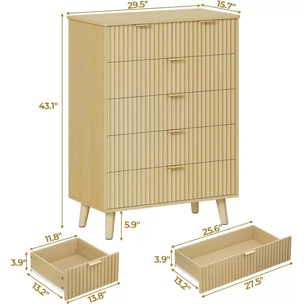VIAGDO 7 Drawer Dresser for Bedroom with Fluted Panel 472 Wide Mid Century Modern Fluted Dresser Chest of Drawers with Gold Metal Handles Black Organizer Storage Cabinet for Closet EntrywayNatural Oak