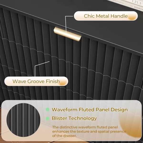 VIAGDO 7 Drawer Dresser for Bedroom with Fluted Panel 472 Wide Mid Century Modern Fluted Dresser Chest of Drawers with Gold Metal Handles Black Organizer Storage Cabinet for Closet EntrywayBlack