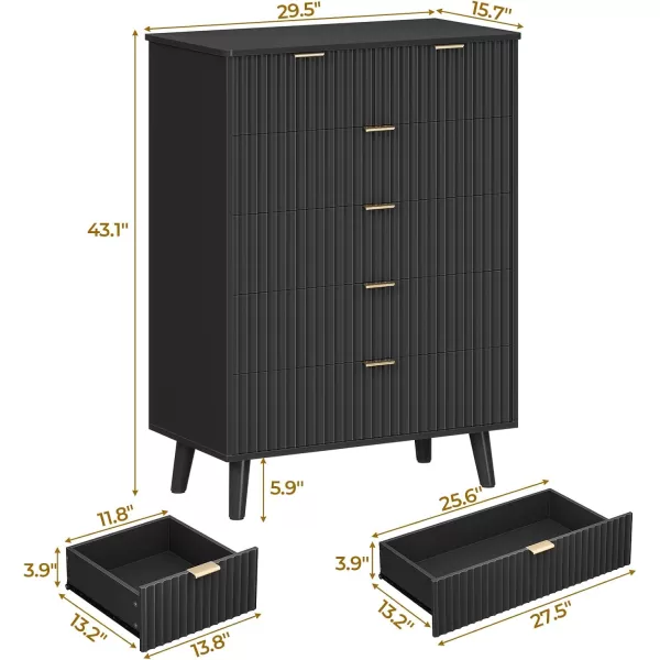 VIAGDO 7 Drawer Dresser for Bedroom with Fluted Panel 472 Wide Mid Century Modern Fluted Dresser Chest of Drawers with Gold Metal Handles Black Organizer Storage Cabinet for Closet EntrywayBlack