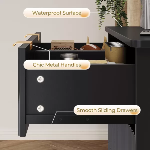 VIAGDO 7 Drawer Dresser for Bedroom with Fluted Panel 472 Wide Mid Century Modern Fluted Dresser Chest of Drawers with Gold Metal Handles Black Organizer Storage Cabinet for Closet EntrywayBlack
