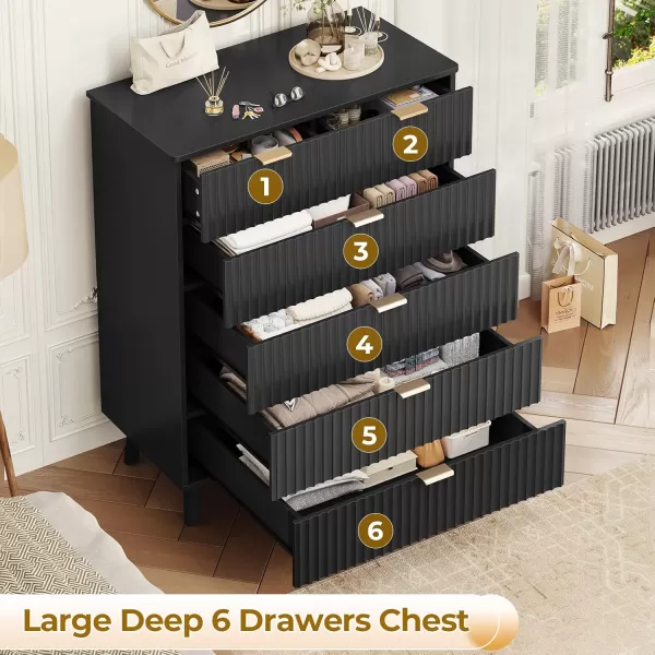 VIAGDO 7 Drawer Dresser for Bedroom with Fluted Panel 472 Wide Mid Century Modern Fluted Dresser Chest of Drawers with Gold Metal Handles Black Organizer Storage Cabinet for Closet EntrywayBlack