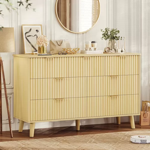 VIAGDO 7 Drawer Dresser for Bedroom with Fluted Panel 472 Wide Mid Century Modern Fluted Dresser Chest of Drawers with Gold Metal Handles Black Organizer Storage Cabinet for Closet EntrywayNatural Oak
