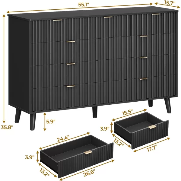 VIAGDO 7 Drawer Dresser for Bedroom with Fluted Panel 472 Wide Mid Century Modern Fluted Dresser Chest of Drawers with Gold Metal Handles Black Organizer Storage Cabinet for Closet EntrywayBlack