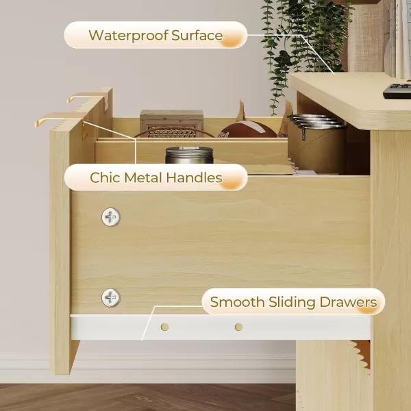 VIAGDO 7 Drawer Dresser for Bedroom with Fluted Panel 472 Wide Mid Century Modern Fluted Dresser Chest of Drawers with Gold Metal Handles Black Organizer Storage Cabinet for Closet EntrywayNatural Oak