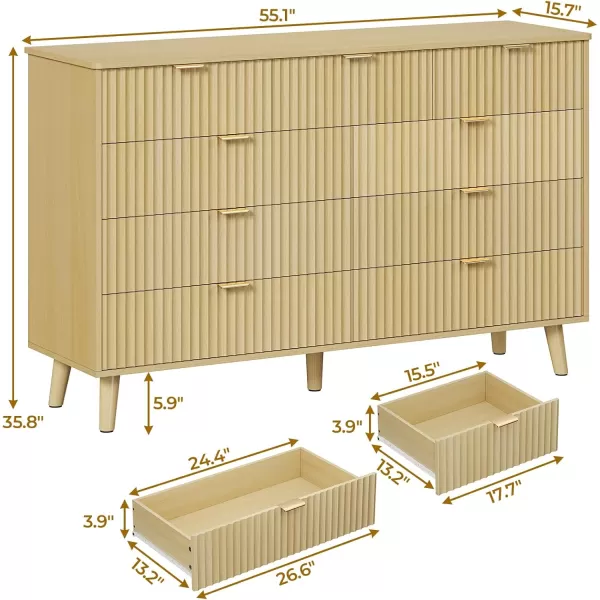 VIAGDO 7 Drawer Dresser for Bedroom with Fluted Panel 472 Wide Mid Century Modern Fluted Dresser Chest of Drawers with Gold Metal Handles Black Organizer Storage Cabinet for Closet EntrywayNatural Oak