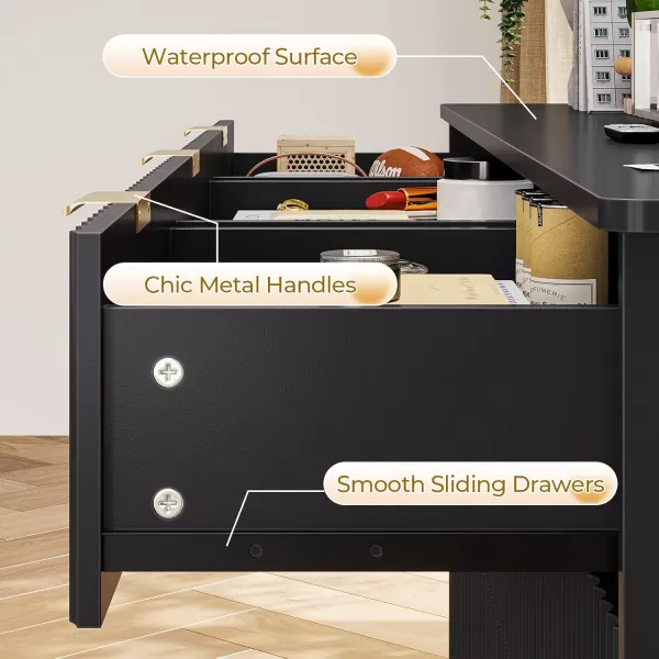 VIAGDO 7 Drawer Dresser for Bedroom with Fluted Panel 472 Wide Mid Century Modern Fluted Dresser Chest of Drawers with Gold Metal Handles Black Organizer Storage Cabinet for Closet EntrywayBlack