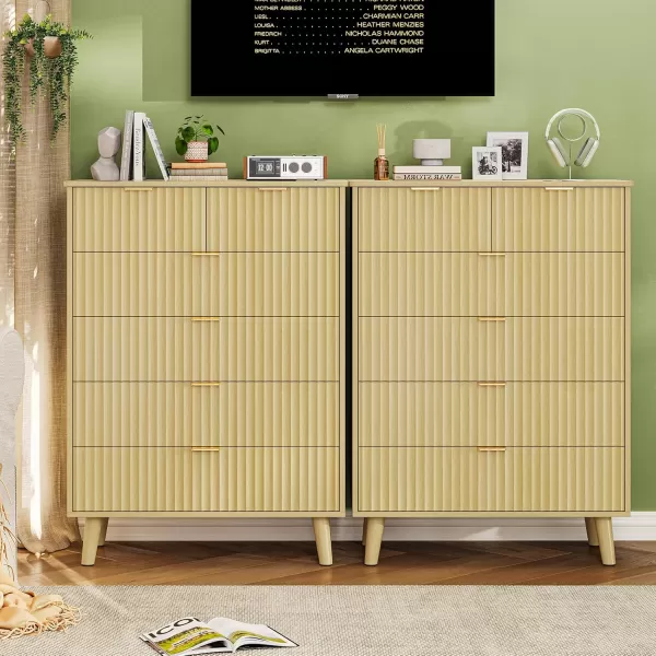 VIAGDO 7 Drawer Dresser for Bedroom with Fluted Panel 472 Wide Mid Century Modern Fluted Dresser Chest of Drawers with Gold Metal Handles Black Organizer Storage Cabinet for Closet EntrywayNatural Oak