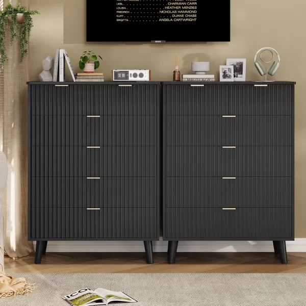 VIAGDO 7 Drawer Dresser for Bedroom with Fluted Panel 472 Wide Mid Century Modern Fluted Dresser Chest of Drawers with Gold Metal Handles Black Organizer Storage Cabinet for Closet EntrywayBlack