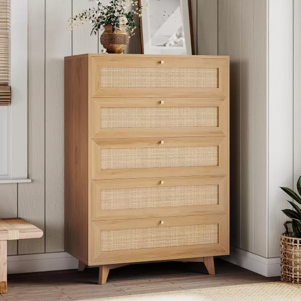 VIAGDO Black Rattan Dresser for Bedroom 6 Drawer Dresser with Natural Rattan Drawers Wooden Wide Dresser with Gold Handles Modern Closet Dressers Chest of Drawers for Nursery Entryway Living RoomNatural