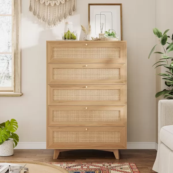 VIAGDO Black Rattan Dresser for Bedroom 6 Drawer Dresser with Natural Rattan Drawers Wooden Wide Dresser with Gold Handles Modern Closet Dressers Chest of Drawers for Nursery Entryway Living RoomNatural