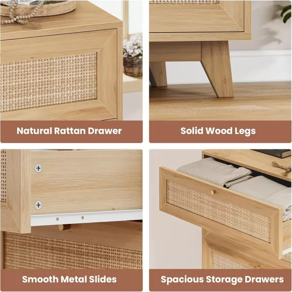 VIAGDO Black Rattan Dresser for Bedroom 6 Drawer Dresser with Natural Rattan Drawers Wooden Wide Dresser with Gold Handles Modern Closet Dressers Chest of Drawers for Nursery Entryway Living RoomNatural