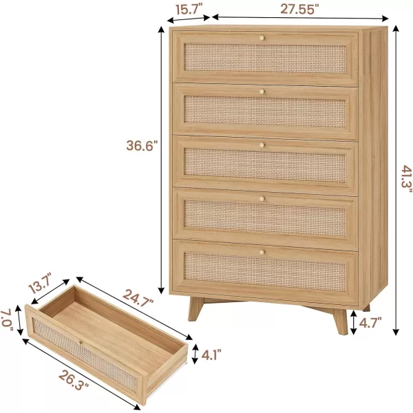 VIAGDO Black Rattan Dresser for Bedroom 6 Drawer Dresser with Natural Rattan Drawers Wooden Wide Dresser with Gold Handles Modern Closet Dressers Chest of Drawers for Nursery Entryway Living RoomNatural