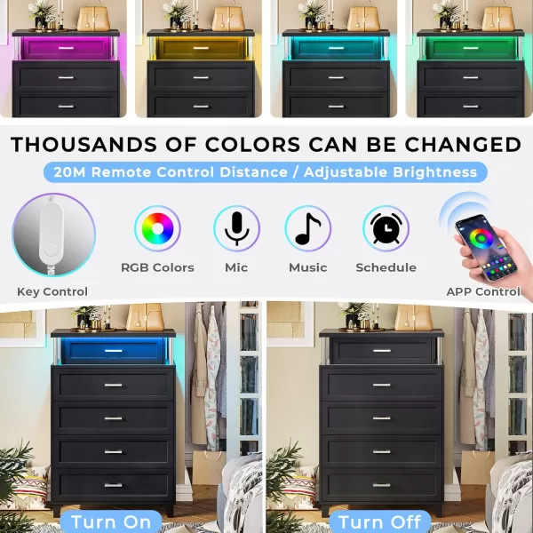 VIAGDO Dresser for Bedroom 6 Drawer Dresser with LED Light Modern Chest of Drawers Wood White Dresser for Living Room Entryway and HallwayBlack