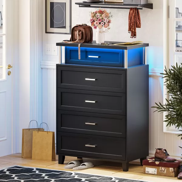 VIAGDO Dresser for Bedroom 6 Drawer Dresser with LED Light Modern Chest of Drawers Wood White Dresser for Living Room Entryway and HallwayBlack