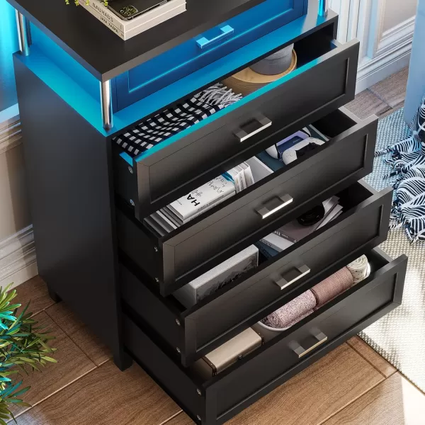 VIAGDO Dresser for Bedroom 6 Drawer Dresser with LED Light Modern Chest of Drawers Wood White Dresser for Living Room Entryway and HallwayBlack