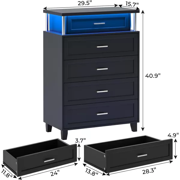 VIAGDO Dresser for Bedroom 6 Drawer Dresser with LED Light Modern Chest of Drawers Wood White Dresser for Living Room Entryway and HallwayBlack