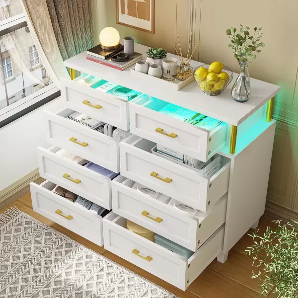 VIAGDO Dresser for Bedroom 6 Drawer Dresser with LED Light Modern Chest of Drawers Wood White Dresser for Living Room Entryway and HallwayWhite