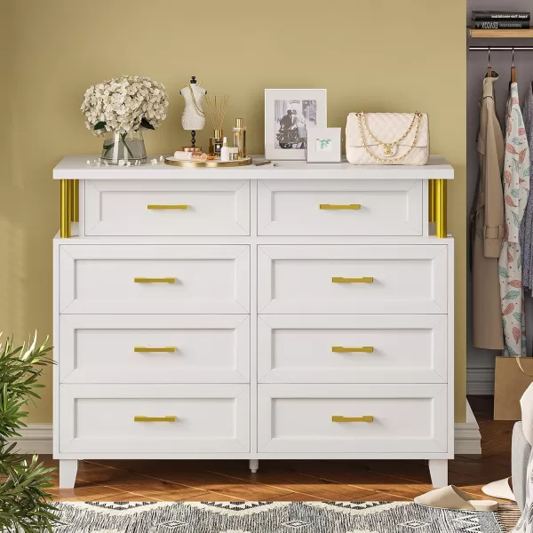 VIAGDO Dresser for Bedroom 6 Drawer Dresser with LED Light Modern Chest of Drawers Wood White Dresser for Living Room Entryway and HallwayWhite